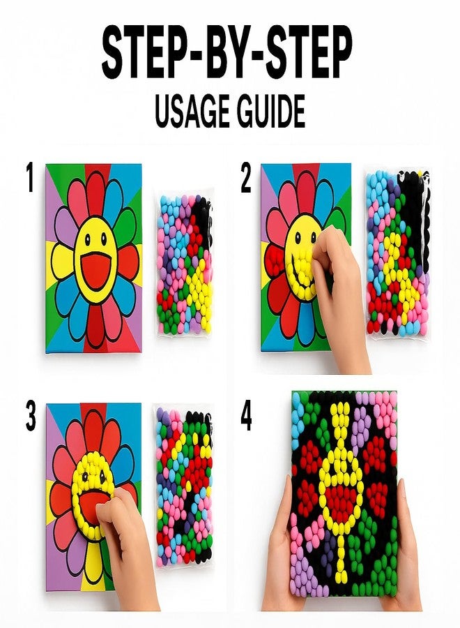 CHEFERYN Colorful Smiley Flower Pom-Pom Art Canvas Kit for Kids - 8x8 Inch DIY Craft Painting Kit - Easy & Fun Creative Activity for Boys & Girls - Wall Décor for Bedroom or Playroom - Image 3